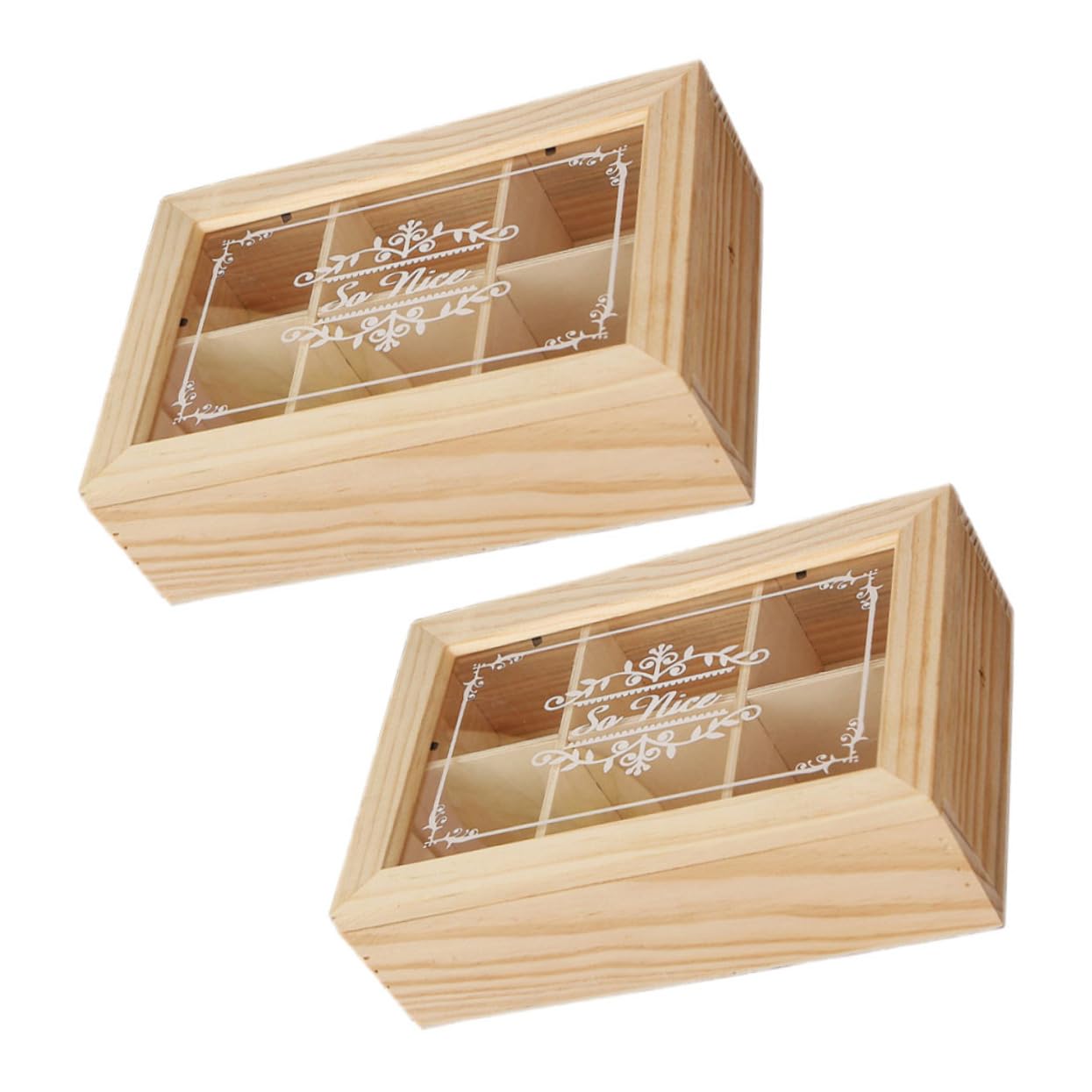 Gatuida 2 Piezas Caja Organizadora de Madera para Escritorio con Tapa Acrílica Transparente Compartimentos Almacenamiento para Bolsas de Té Azúcar y Objetos