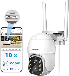 WESECUU Outdoor Security Camera, 2.4G WiFi Cameras for Home Security Outside 360° PTZ, 10 X Digital Zoom with AI Human Detection,24/7 Recording, Spotlight, Siren,2-Way Audio, Color Night Vision, IP67