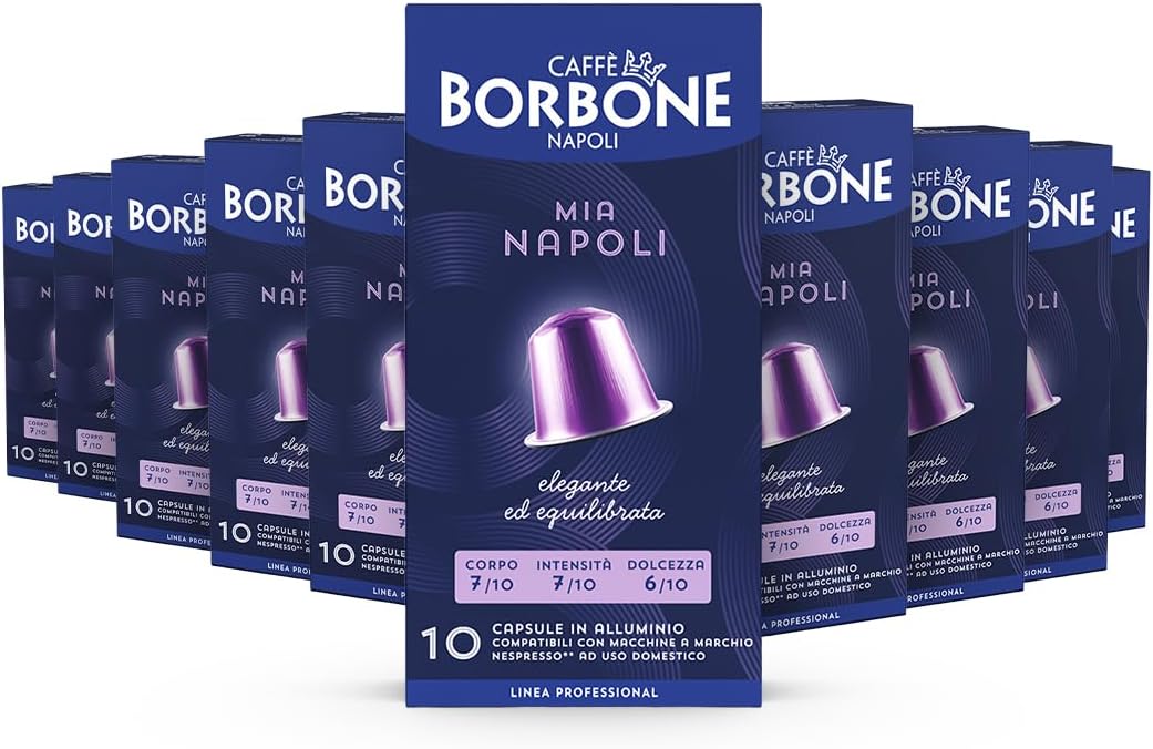 Caffè Borbone Mia Napoli Blend Capsules — 100 Aluminium Coffee Capsules (10 Packs of 10) — Compatible With Coffee Nespresso* Machines for Domestic Use