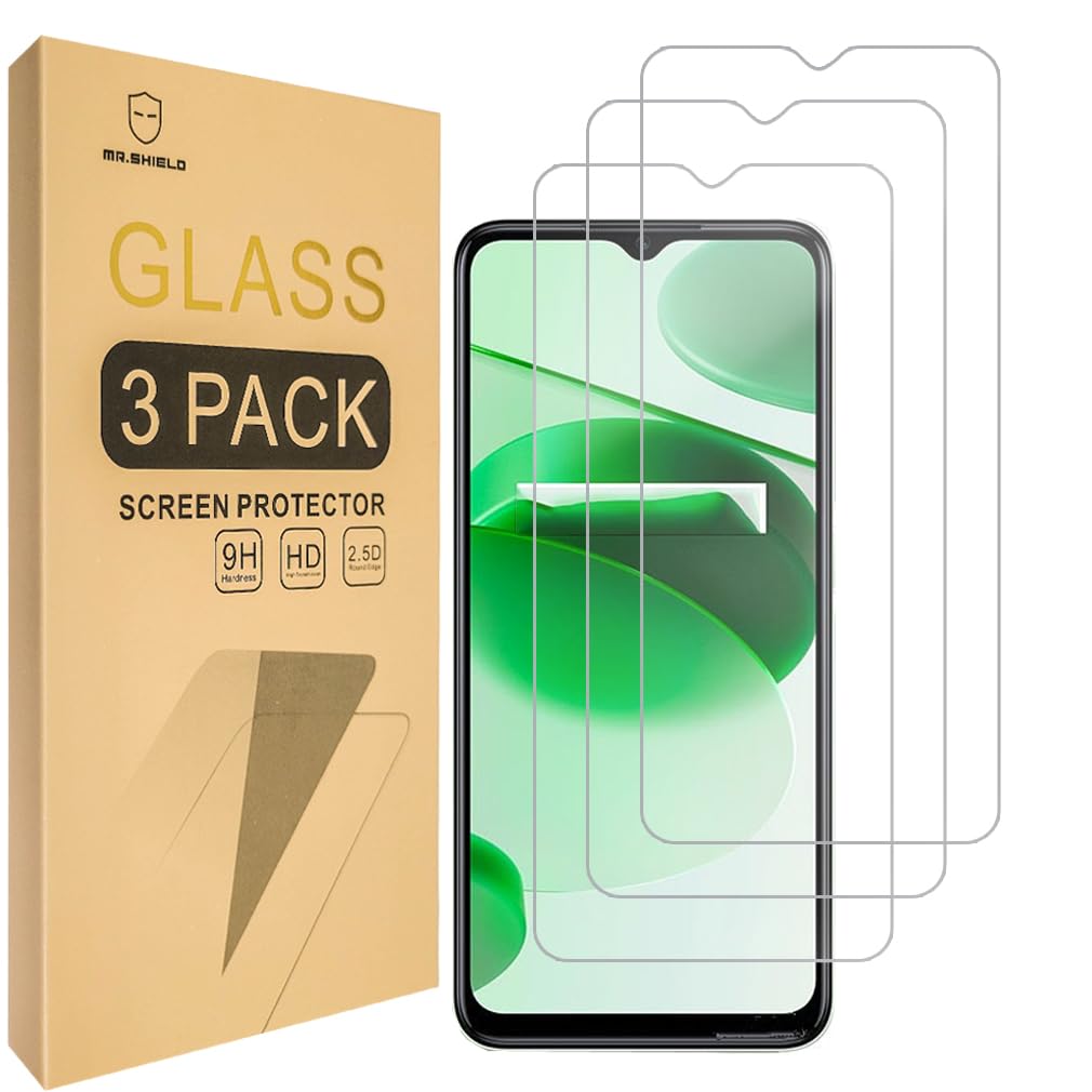Mr.Shield [3-Pack] Designed For Realme C35 4G [Tempered Glass] [Japan Glass with 9H Hardness] Screen Protector with Lifetime Replacement