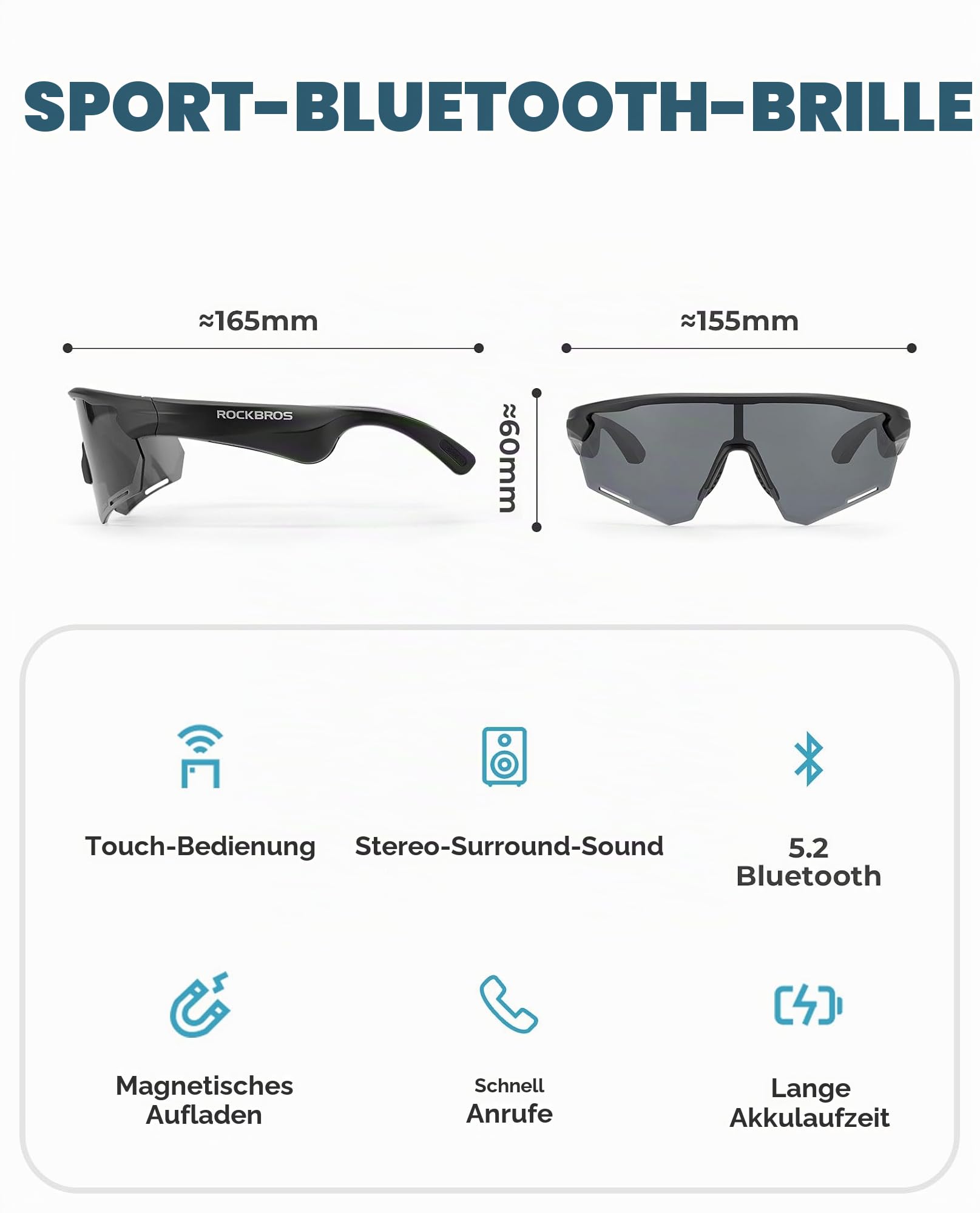 ROCKBROS Bluetooth Fahrradbrille Polarisierte Intelligente Brille für Männer und Frauen Open-Ear-Sound Sportbrille für MTB Joggen Bergsteigen Angeln