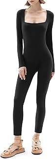 Jumpsuits for Women Square Neck Long Sleeve Bodycon Unitard One Piece Outfits Chill Collection