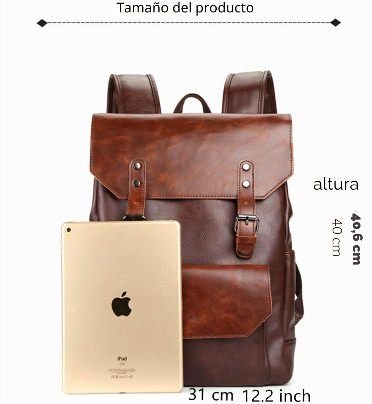 Mochila de cuero vintage casual para hombres y mujeres, bolsa para laptop, bolsas unisex estilo clásico