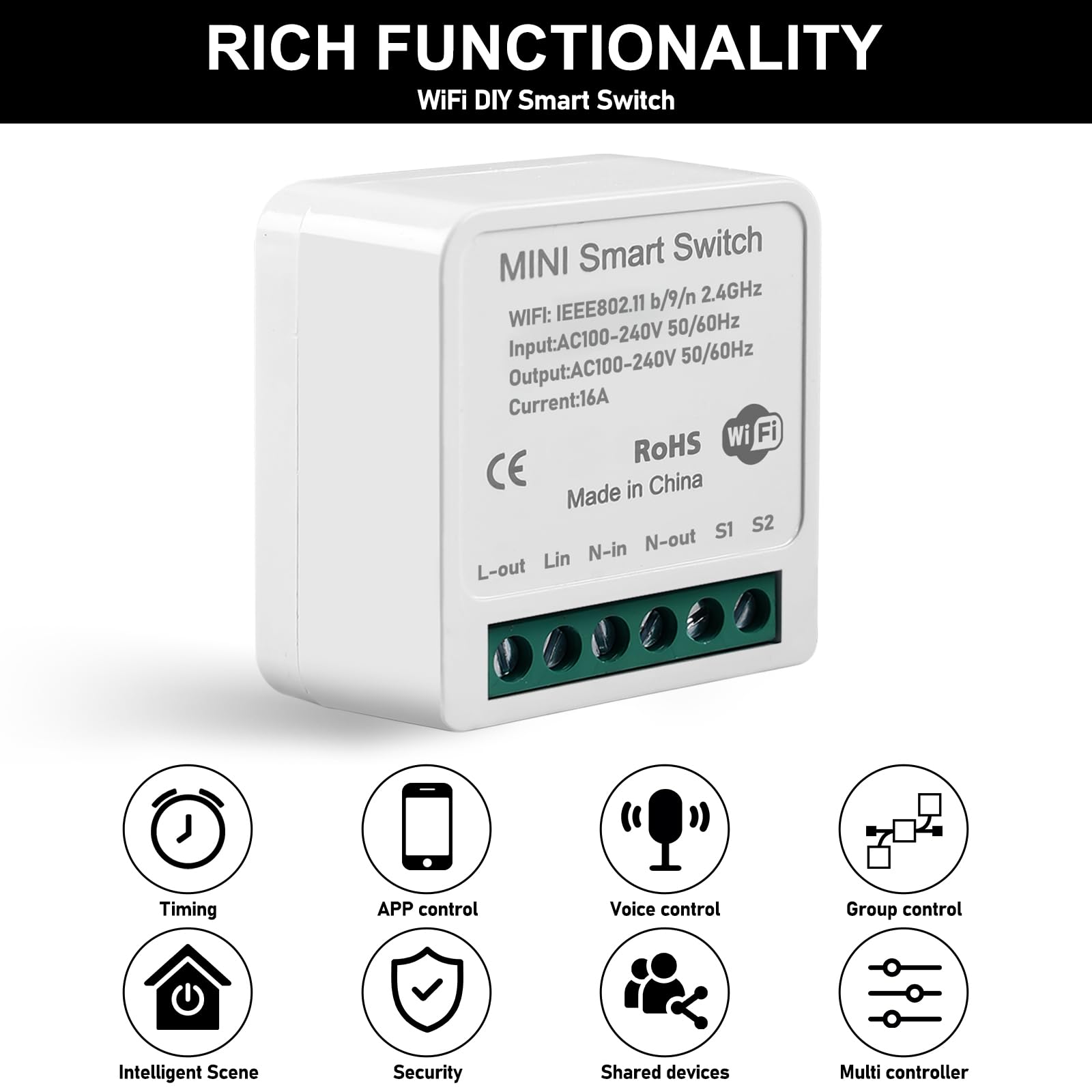 Inteligentny włącznik światła, moduł 1-drożny, kompatybilny z Smart Life, mini moduły DIY, inteligentny przełącznik, przełącznik Wi-Fi, Smart Switch, kompatybilny z Tuya, Alexa Echo, Google Home