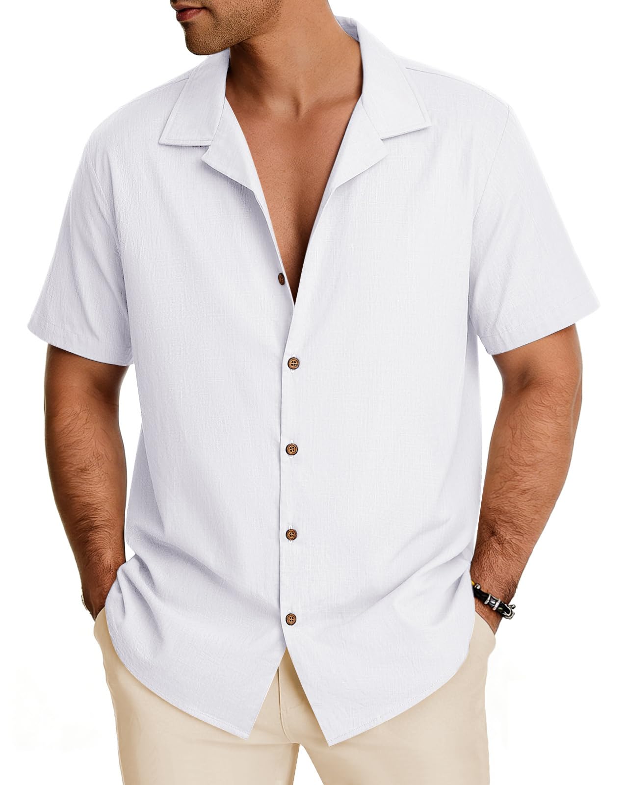 HMIYA Hemd Herren Kurzarm 100% Baumwolle Sommer Kurzarmhemd Button Down Freizeithemden Strand Regular Fit Shirt