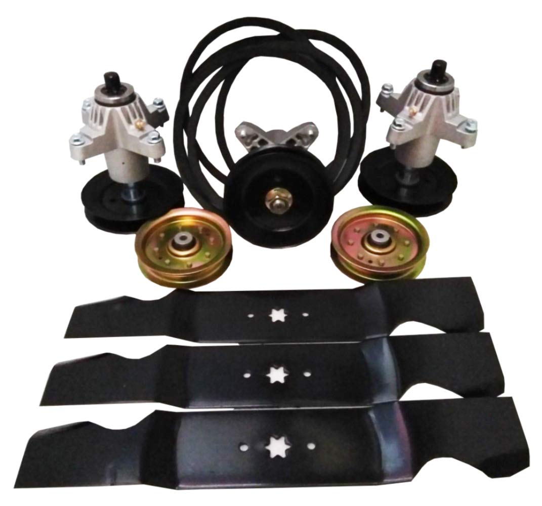 Mower Deck Replacement Kit Spindles Blades Belt Pulleys Compatible with 54 Inch White Outdoor 742-0677B 754-0642