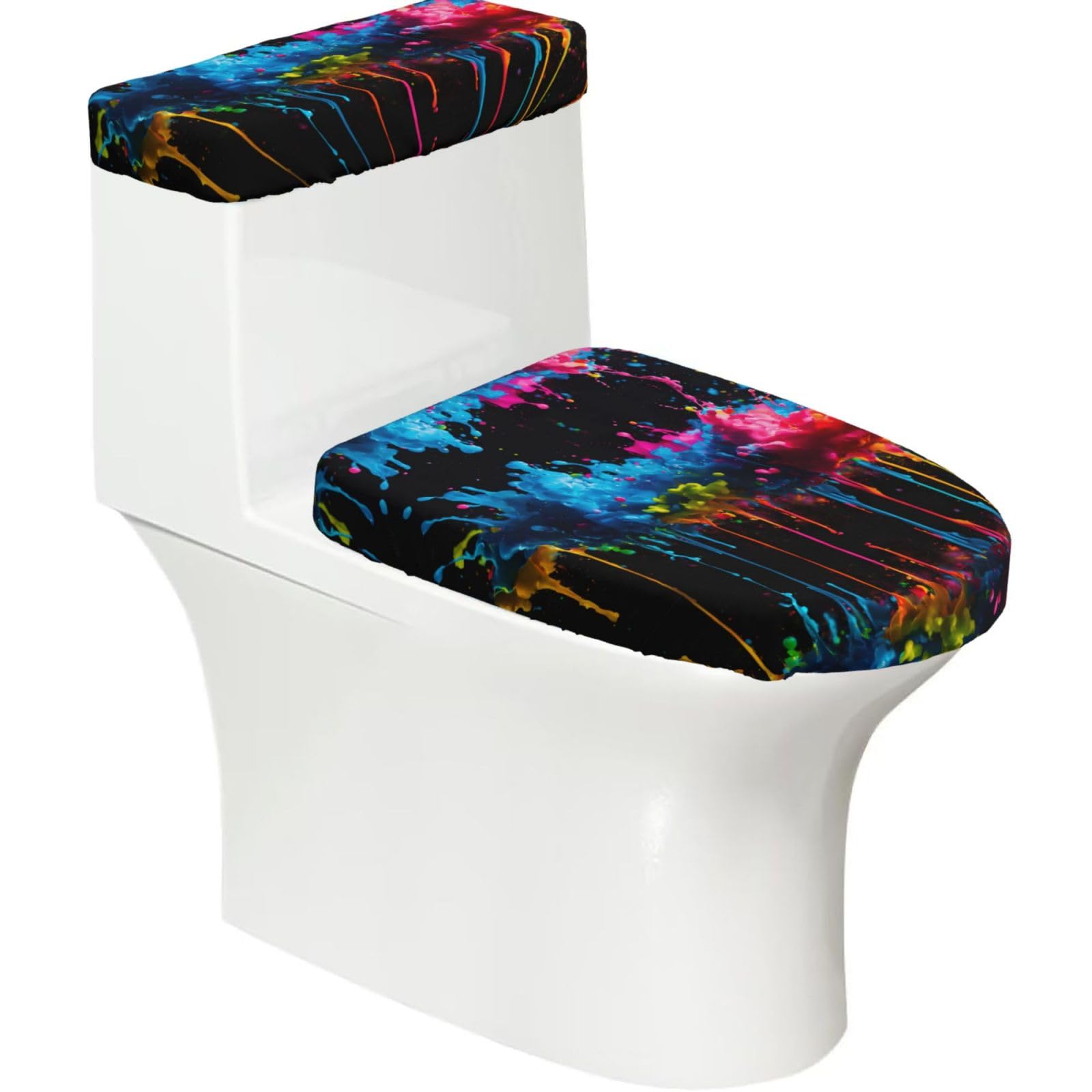 Flghjnbjn Black Paint Splatter Backdrop Printed Toilet Tank And Lid Cover Set Of 2 For Most Bathrooms, Fits Elongated Round Toilets