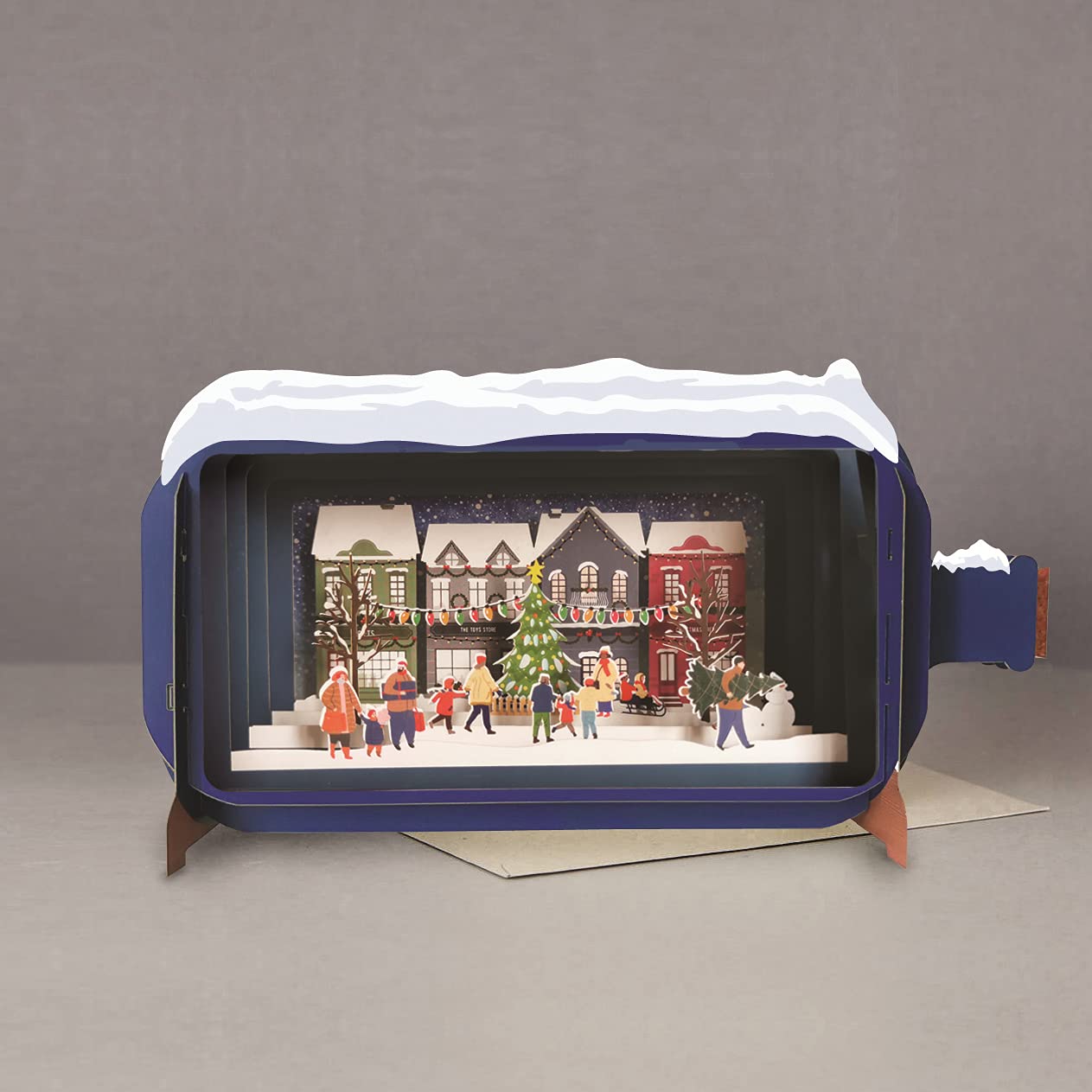 Message In A Bottle Xmas Toy Store Pop Up Christmas Greeting Card By Alljoy Card XMIB048, brown|beige|blue, 24cm x 15cm - Image 4
