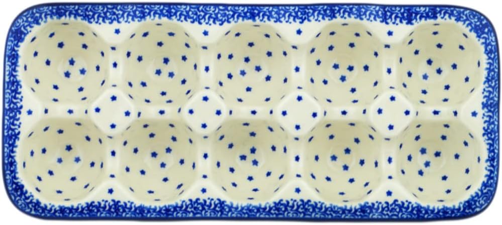 Polmedia Polish Pottery Egg Crate - Ocean Nights Pattern Handmade in Boleslawiec Poland by Ceramika Artystyczna + Certificate of Authenticity