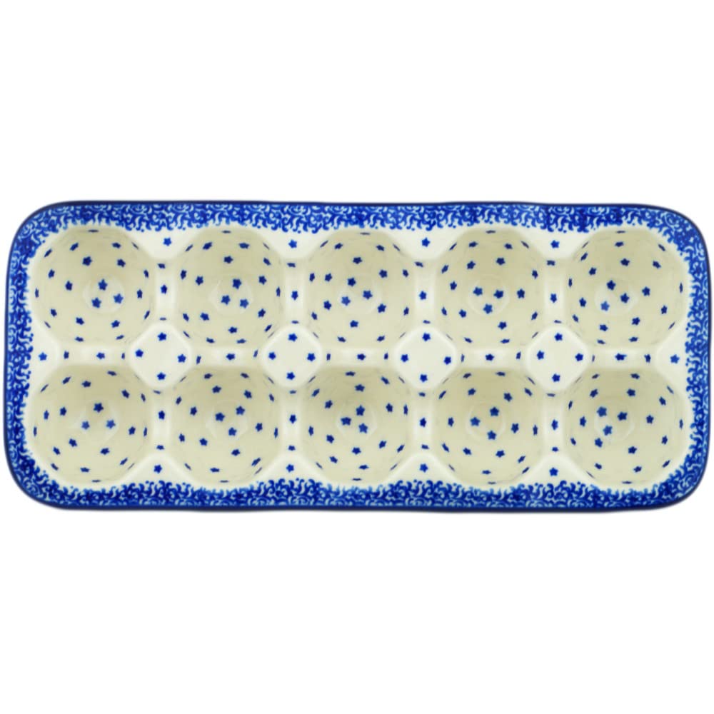 Polish Pottery 10¾-inch Egg Crate made by Ceramika Artystyczna (Ocean Nights Theme) + Certificate of Authenticity