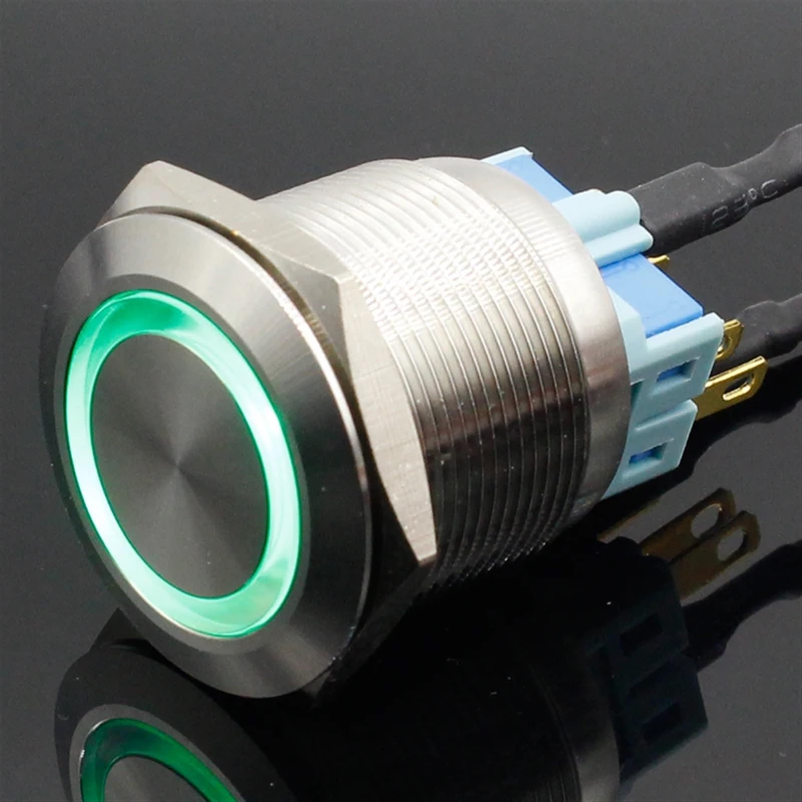 25 mm, 6 V, 12 V, niebieski pierścień LED, światło Momentary/Locking Push Button włącznik DPST metal przemysłowe łódź samochód DIY przełącznik 1 szt. (żółty, blokujący, 12 V)