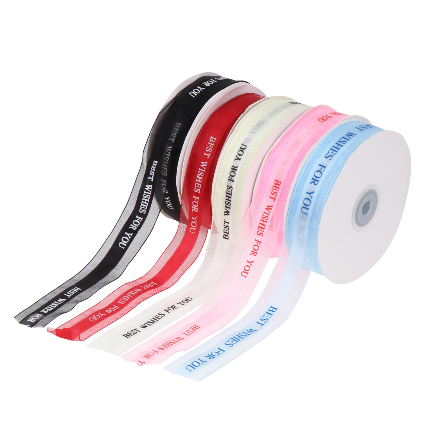 Satinband Dekoband 5 Rollen Bedrucktes Geschenkband in Verschiedenen Farben für Festtagsdekoration und Selbstgemacht Geschenkideen für Hochzeitsstrauß und Corsagen