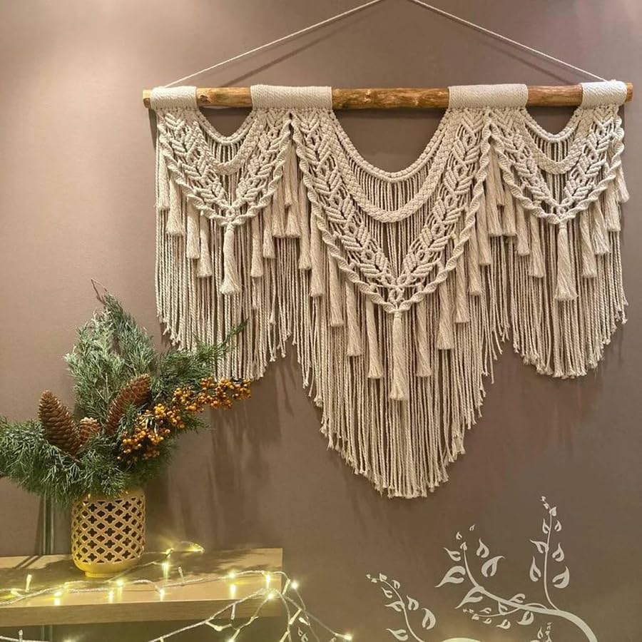 zazza home decor™- cotton macrame wall hanging dream catcher boho wall decor woven wall art bohemian hanging with tassel home decoration for apartment bedroom living room dream catcher. (pattern - c)