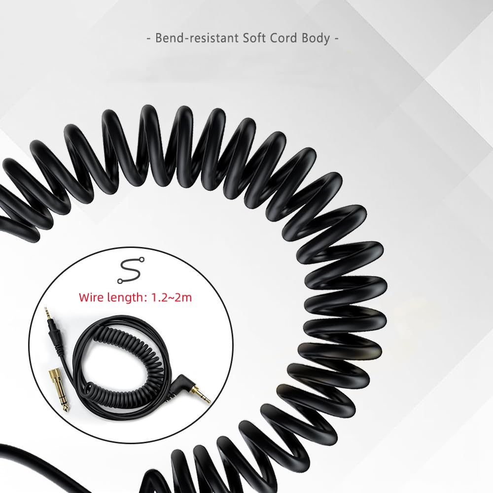 Câble audio pour Pioneer DJ HDJ-CUE1 HDJ-X5 HDJ-X7 HDJ-S7 HDJ-CX Casque, 3,5 mm à 2,5 mm Câble rétractable à ressort, avec 6,35 mm Adaptateur (1,2~2m)