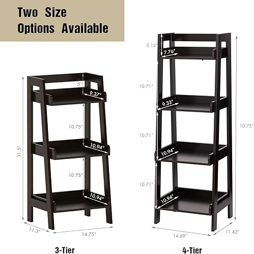 Miniatura 3 de UTEX Estante de escalera de 4 niveles, estante de baño independiente, unidad de estantería de madera abierta de 4 estantes, estante de escalera