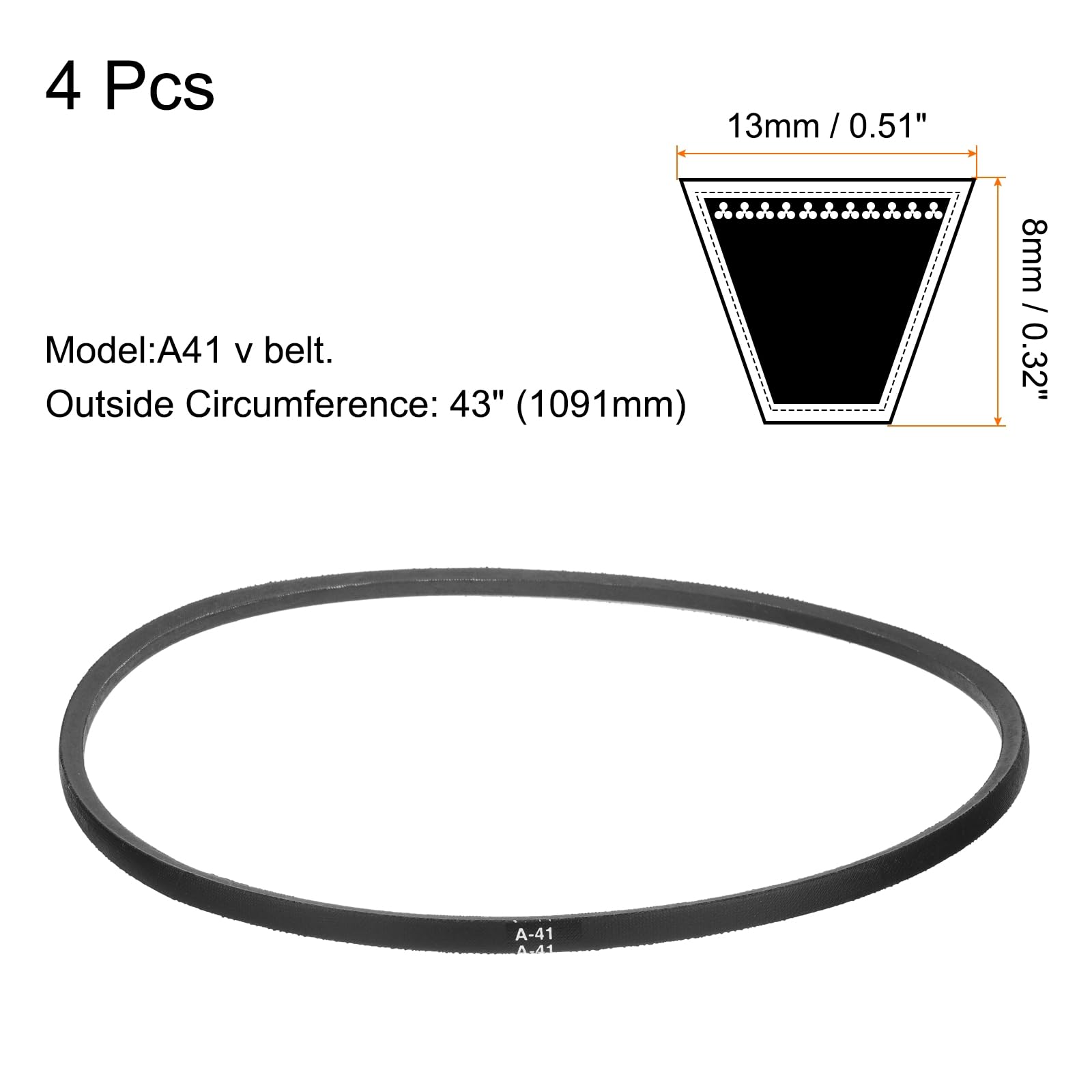 QUARKZMAN 4 Pezzi A41 O 4L430 Cinghia Classica A V In Gomma Avvolta, Lunghezza 41" (1041mm)