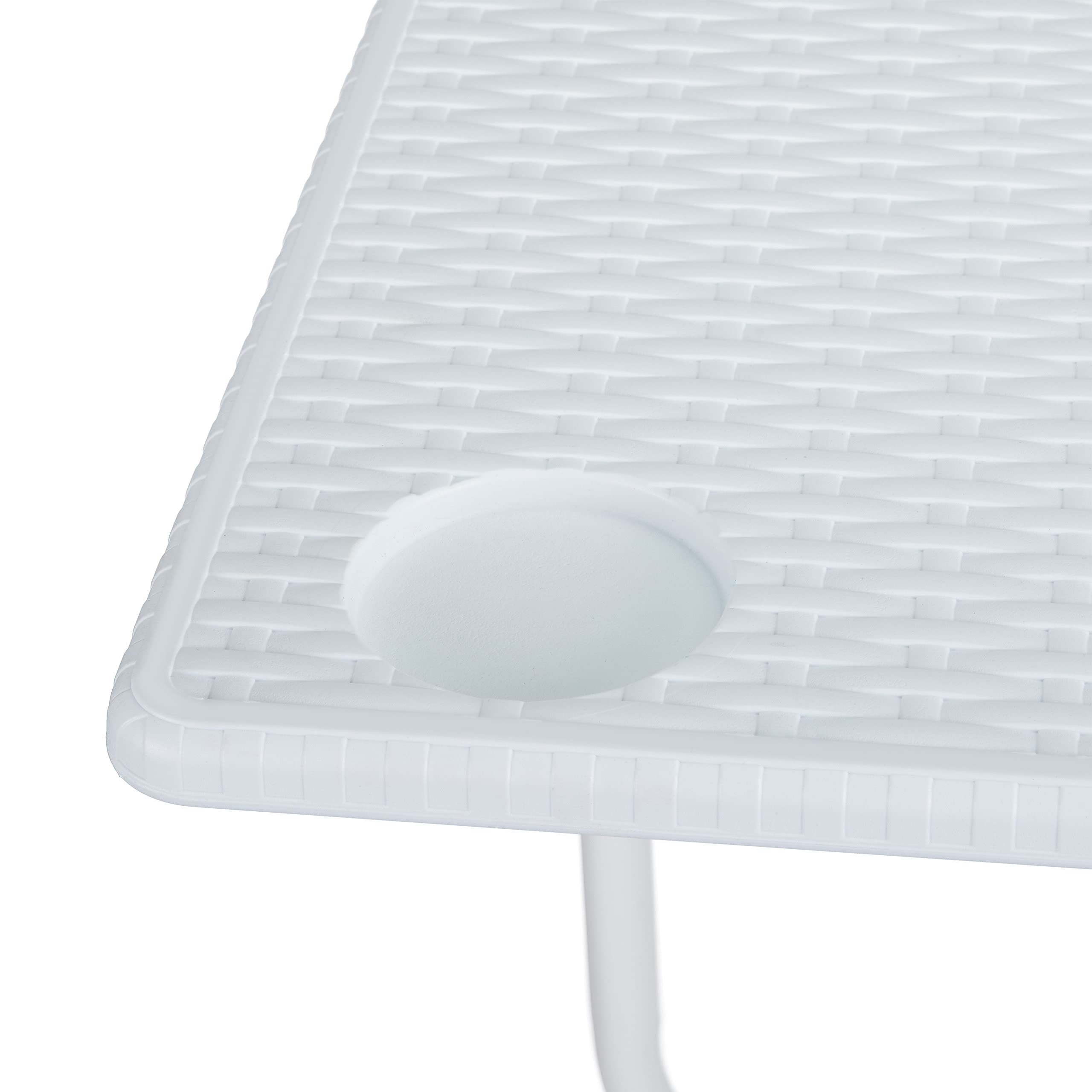 Relaxdays Balkon Hängetisch, klappbar, 3-Fach höhenverstellbar, Tischplatte in Rattanoptik, B x T: 59,5 x 36 cm, weiß