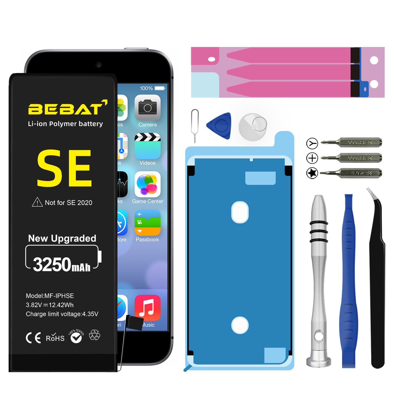 Replacement for iPhone SE 2016 Battery, 3250mAh High Capacity Li-ion Polymer Replacement Battery for Model A1662, A1723, A1724 with Professional Repair Tool Kits