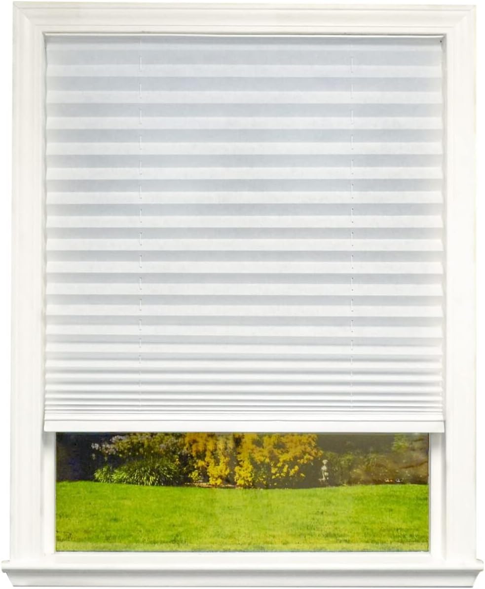 Redi Shade No Tools Easy Lift Select Trim-at-Home Cordless Pleated Light Filtering Fabric Shade White, 36 in x 64 in, (Fits windows 19 in - 36 in)