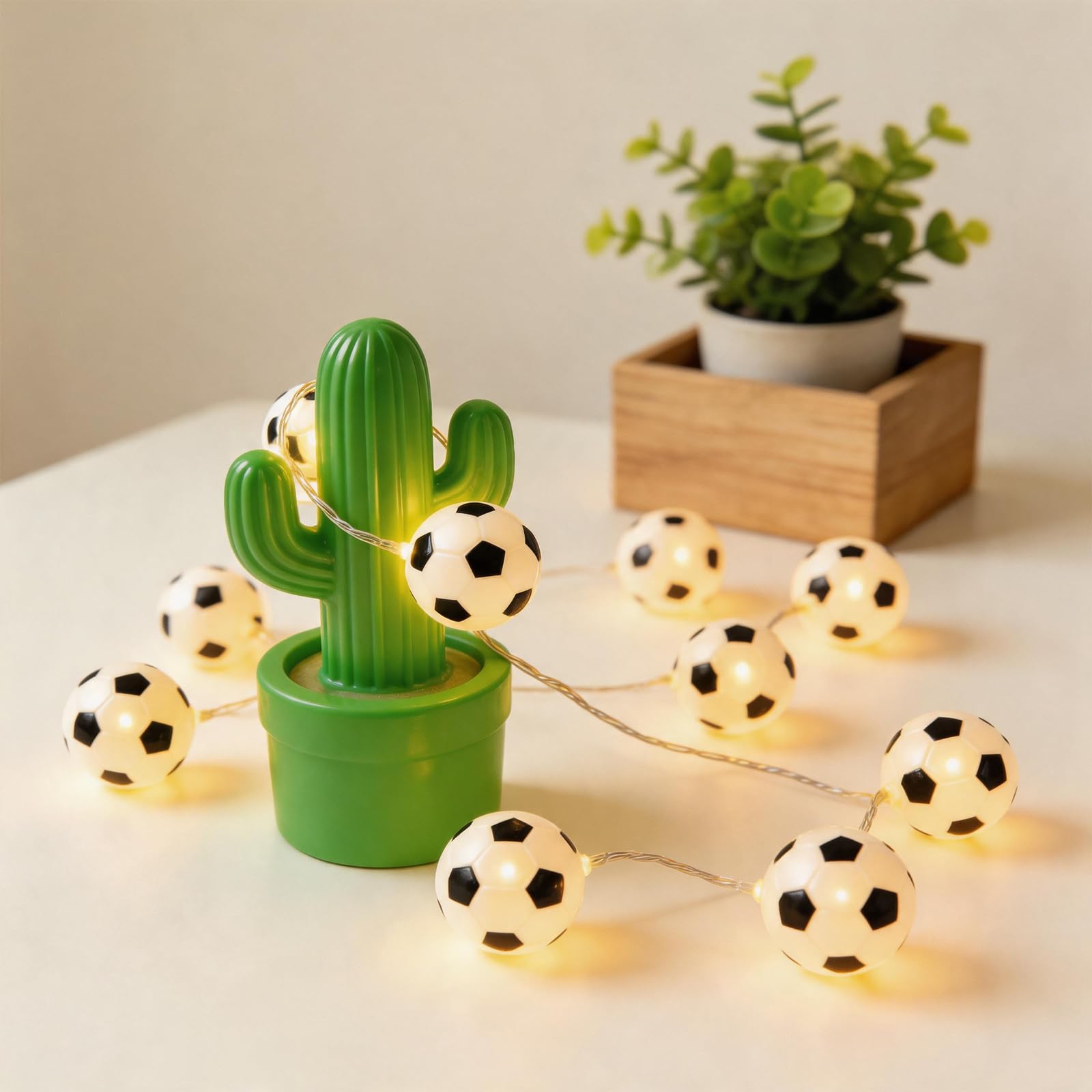 Paxory Football LED String Lights, 1.5M 10 LED Soccer Night Light, Soccer Shaped Fairy String Lights with Battery Powered, World Football Cup Party Decorations for Sports Theme Bedroom Garden Decor