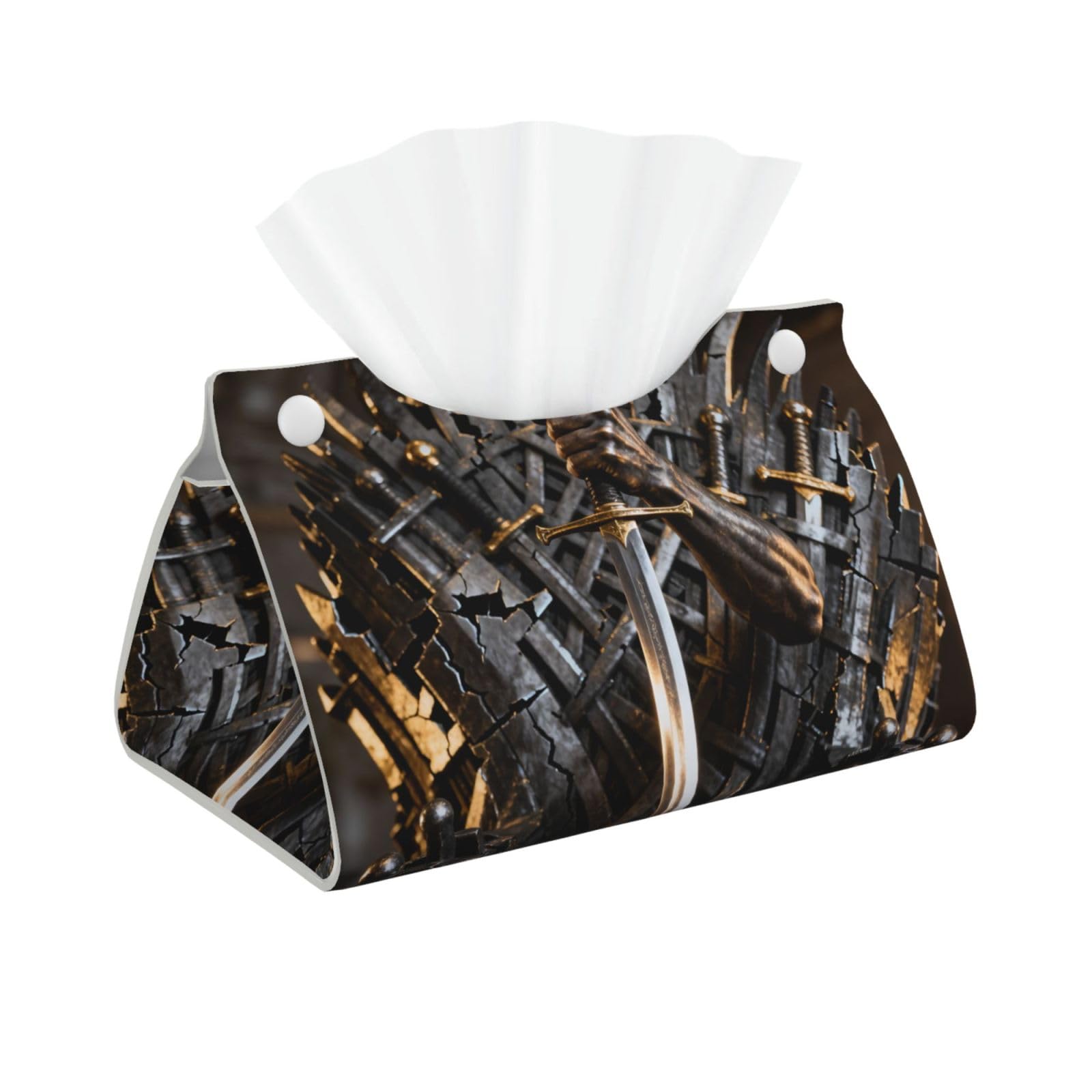 Sword Hand Long Leather Tissue Box Cover-Waterproof PU Leather Tissue Holder for Bathroom, Decorative Rectangular Tissue Case