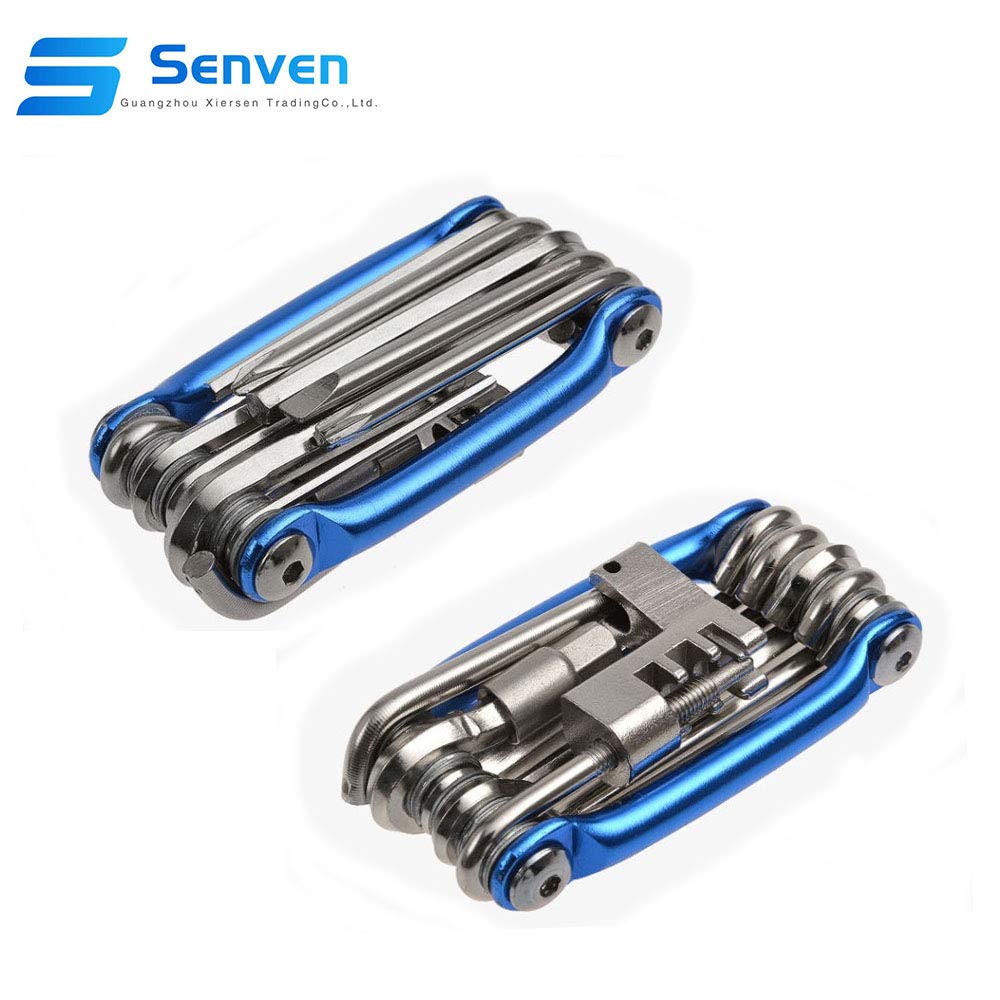 Senven (blu) 11 in 1 strumento portatile multifunzionale pieghevole di riparazione della bicicletta, strumento di riparazione della bicicletta mini leggero.