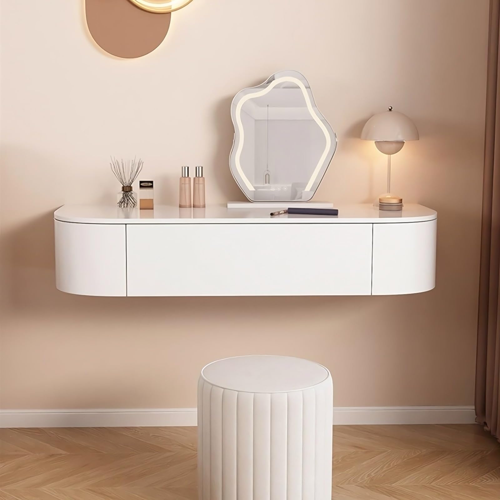 Pływające biurko narożne z Ders WallMount Makijaż nowoczesny biały pływający opatrunek oszczędność miejsca półka z półką ścienną z ders