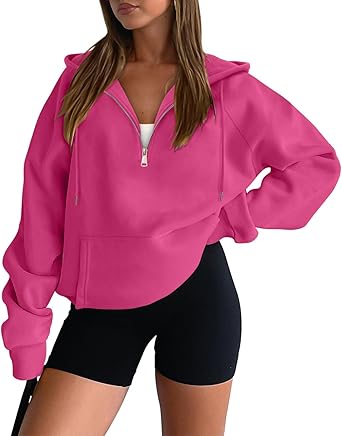 onlypuff Women Half Zipper Pullover Sweatshirt Long Sleeve Hoodies Kangaroo Pocket Fleece Basic Sweater