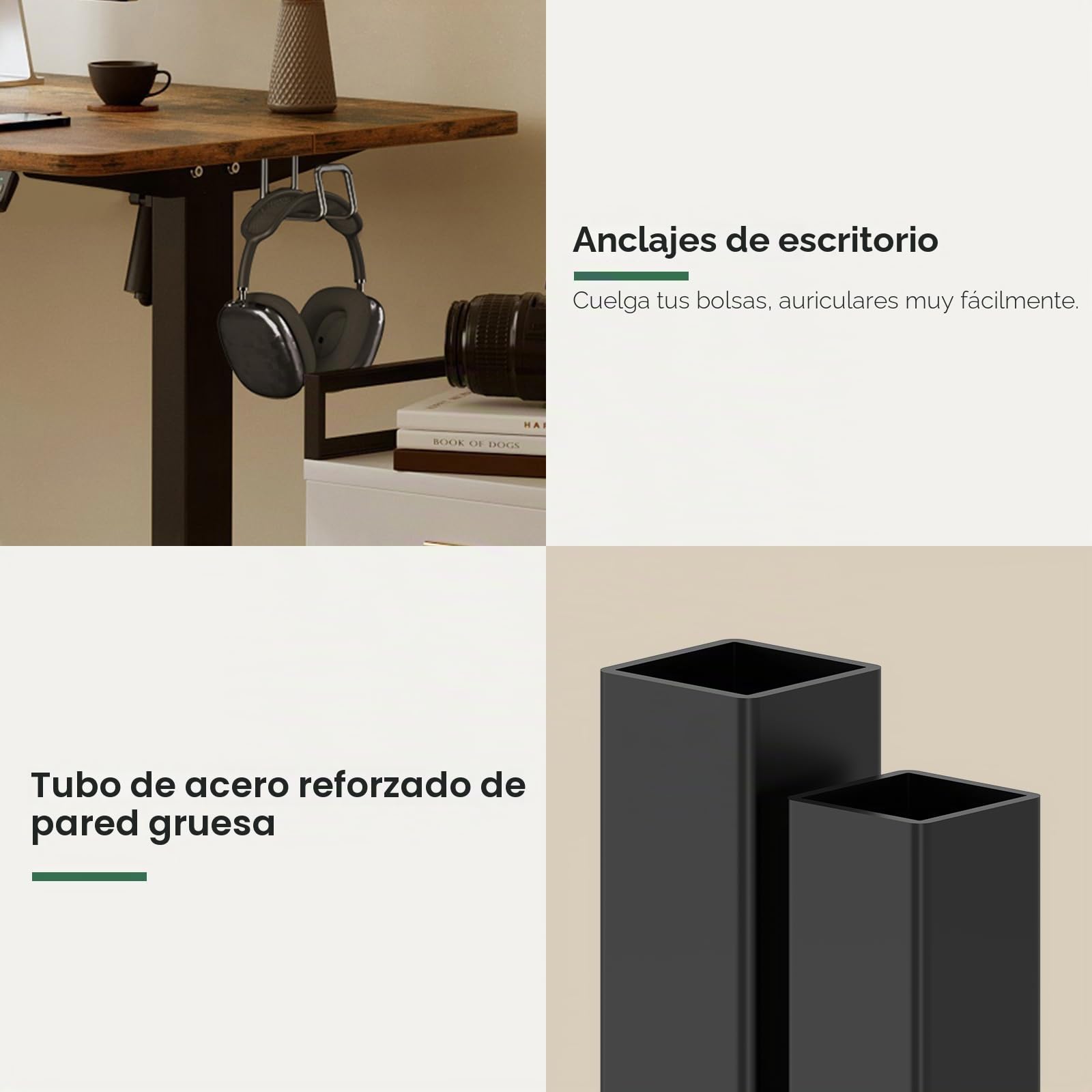 Escritorio eléctrico regulable en altura 160 x 60 cm, altura regulable con control de memoria y tecnología anticolisión, ruedas, tablero de empalme, marco negro/tablero de mesa marrón