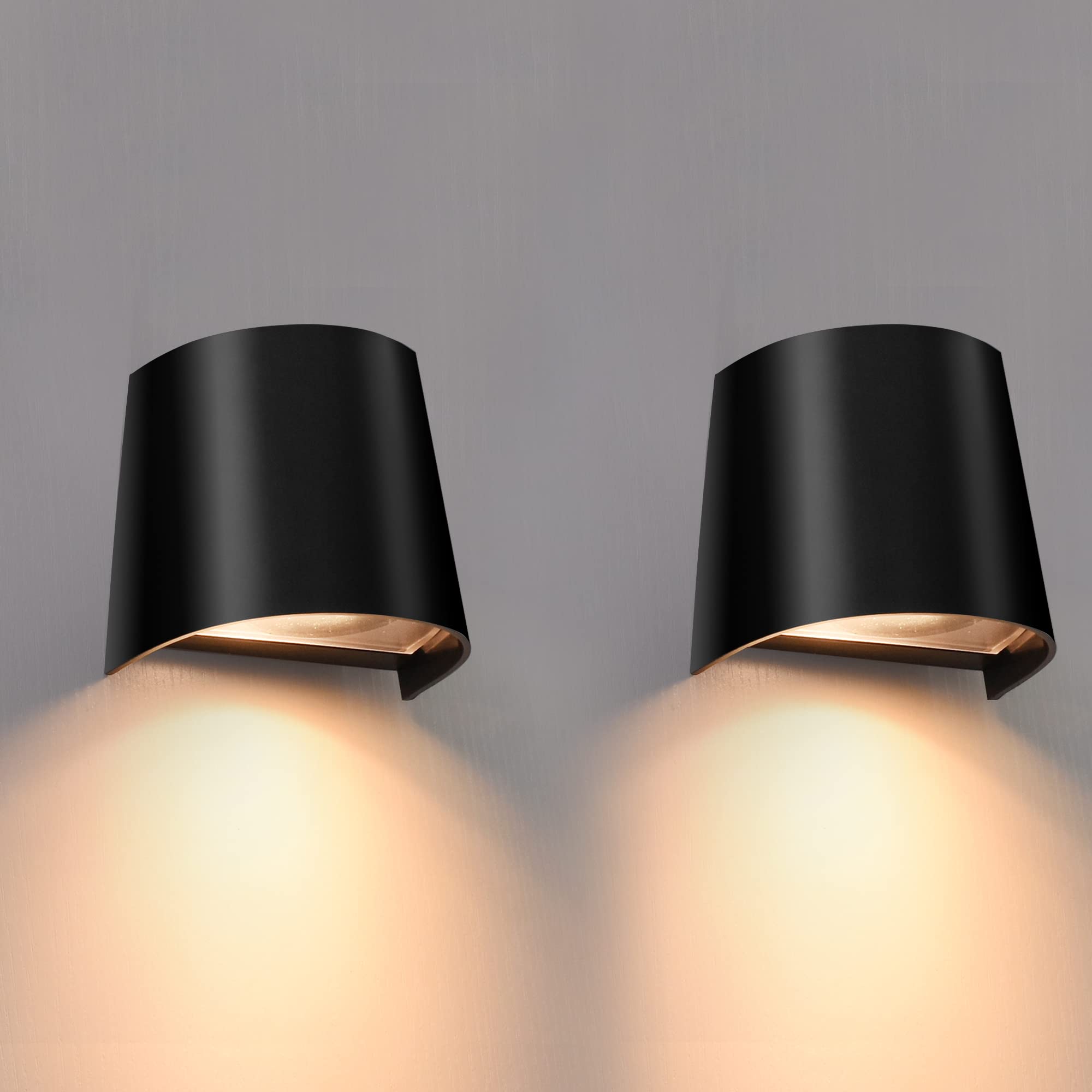 FUDESYOutdoor Wall Lights Mains Powered 2 Pack, Down Outside Wall Lights Max 7W IP65 Waterproof Exterior Wall Sconce, Modern Matter Black Plastic Wall Mount Lamp for Patio, Porch, Garage, Front Door