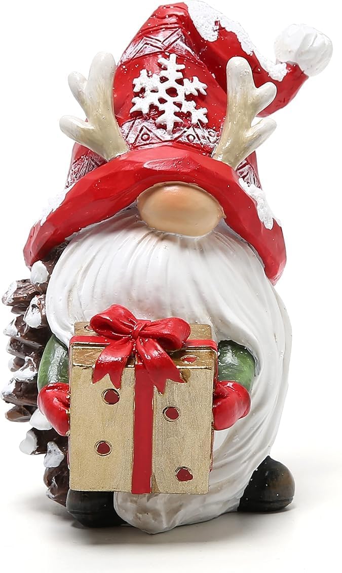 Hodao Christmas Gnomes Decor Resin Figurines with Red Hats and Snowflake Design, Cute Collectible Holiday Statue for Table Decor, Happy Xmas Gift to Celebrate Festive Home Centerpiece Decoration image 3