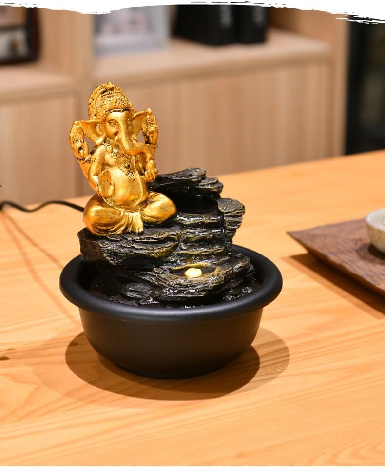 Southeast Asian Style Golden Tabletop Fountains Indoor Elephant Relaxation Fountains Tabletop Waterfall Decoration Fountain Home Office Landscape fengshui Decor Zen Relax Gift