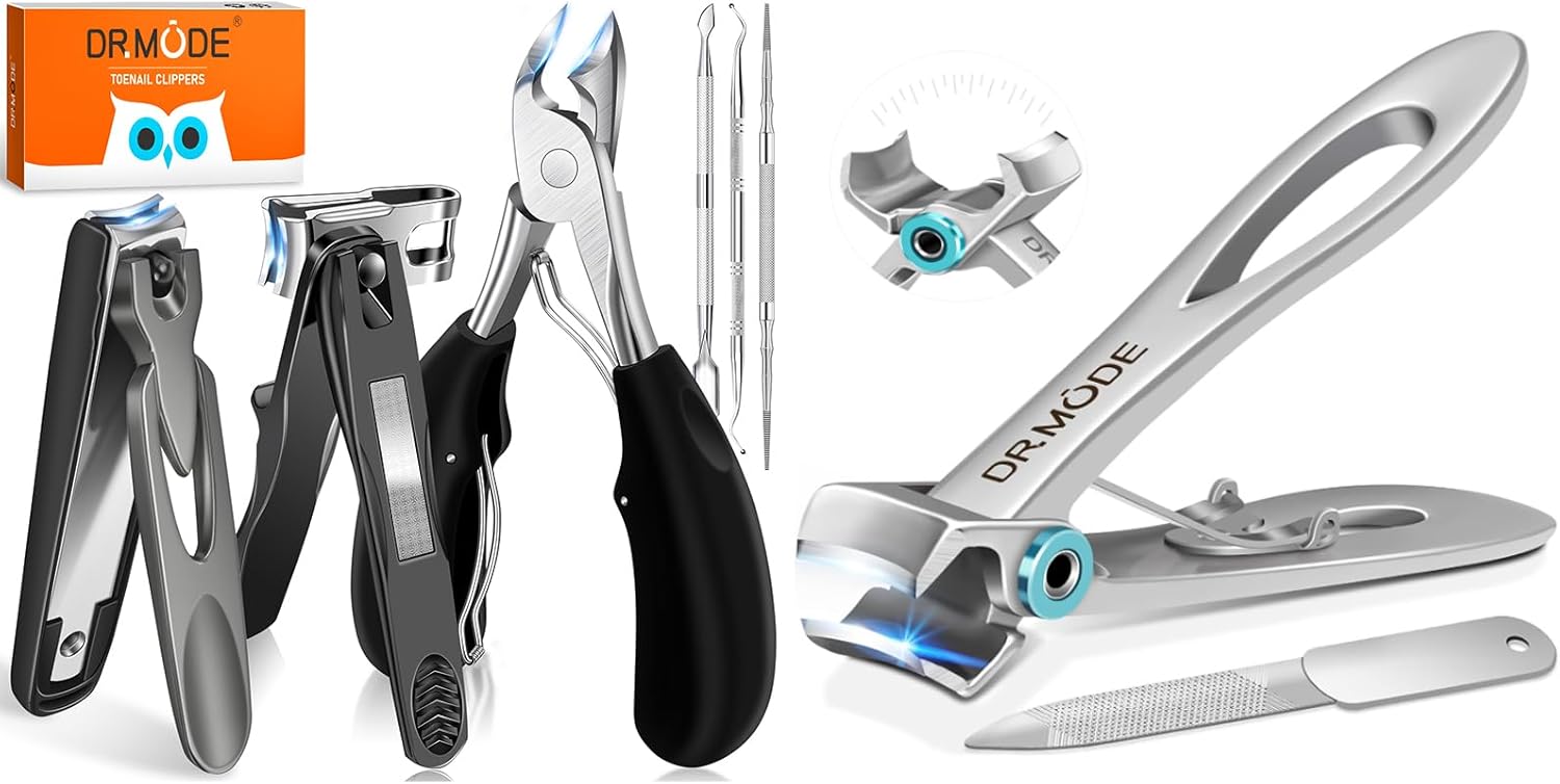 Toenail Clippers for Seniors Thick Toenails, Heavy Duty Wide Opening Toe Nail Clippers for Men Thick Ingrown Nails, Large 360 Degree Rotary Anti-Splash Finger Nail Clippers Adult with Catcher