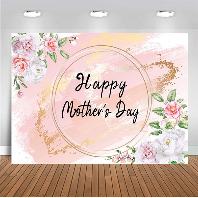 CHAIYA 8x6FT Happy Mother's Day Backdrop Pink Flower Background Mother Festival Party Decoration Banner CY-154