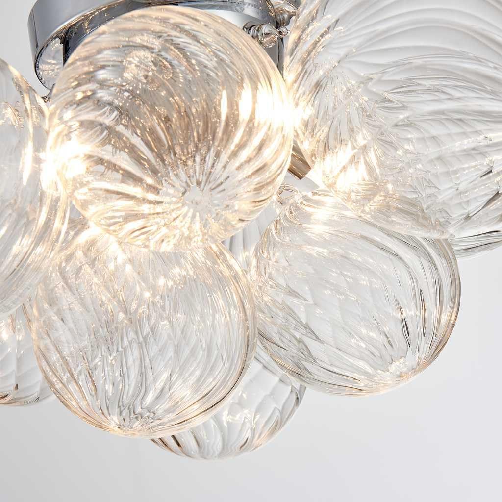 AGV LIGHTING Modern Bubble Glass Flush Mount Ceiling Light Fixture, Chrome 4-Light Ceiling Chandelier with Clear Textured Glass Globe Shades, 18” Living Room Bedroom Dining Room Lighting