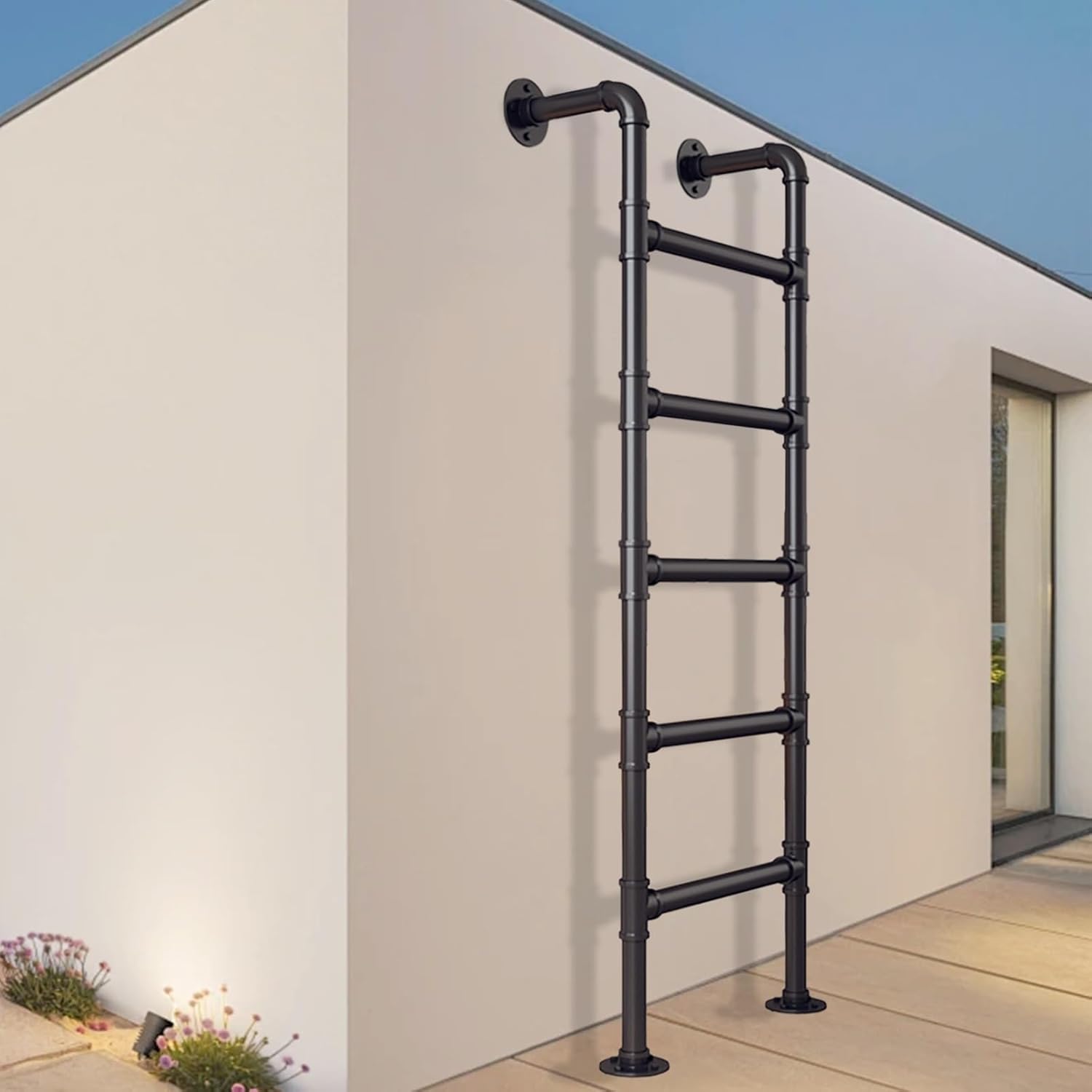 Black Interior Bunk Bed Ladder Floor Standing, Metal Iron Fire Escape Ladder for Dorm Library Warehouse Boat RV, Universal Heavy Duty Safety Climbing Ladder(1.85m/6ft/73in)