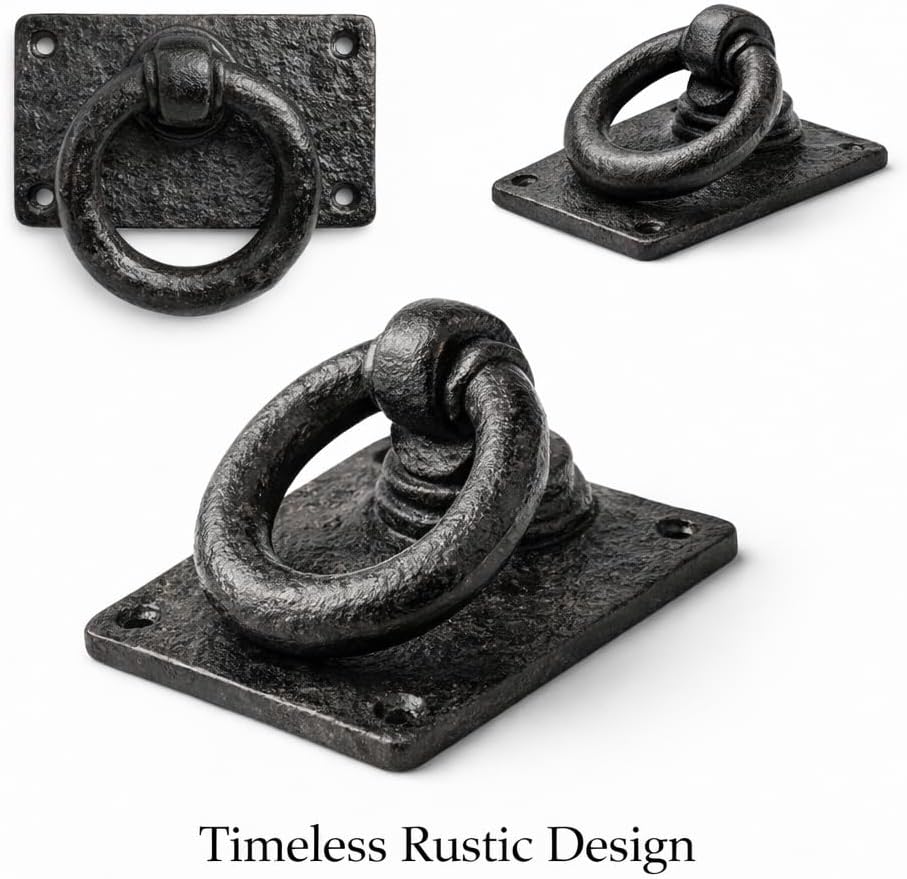 Heavy Duty Cast Iron Door Knocker – 5 x 3 Inch Antique Black Rustic Front Door Knocker, Vintage Farmhouse Decorative Ring Knocker for Wooden Doors, Gates & Entryways
