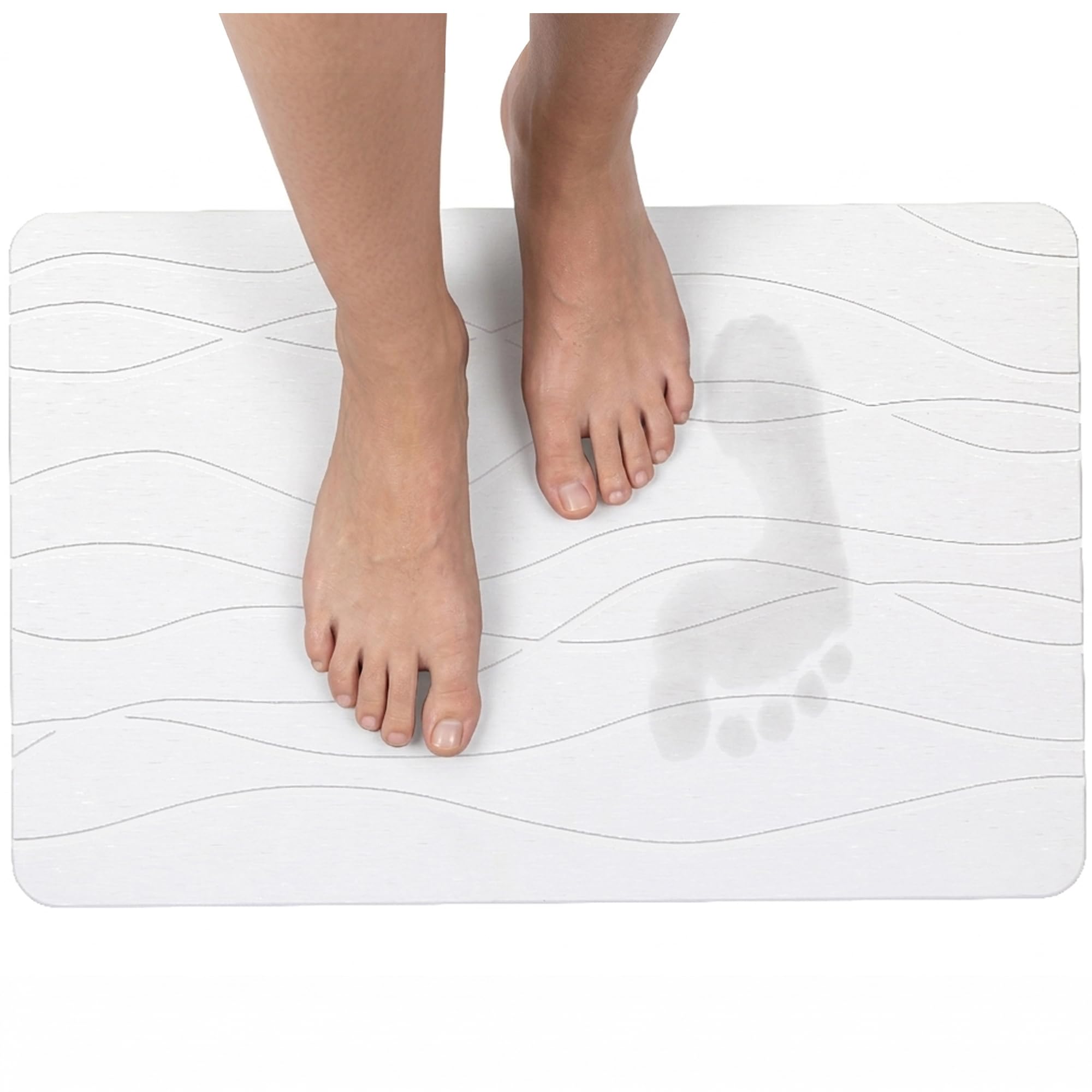 NK Alfombra Diatomita Baño 60 x 40 cm - Alfombrilla de Piedra Super Absorbente, Secado Rápido y Antideslizante para Ducha, Stone Bath Mat (Blanco)