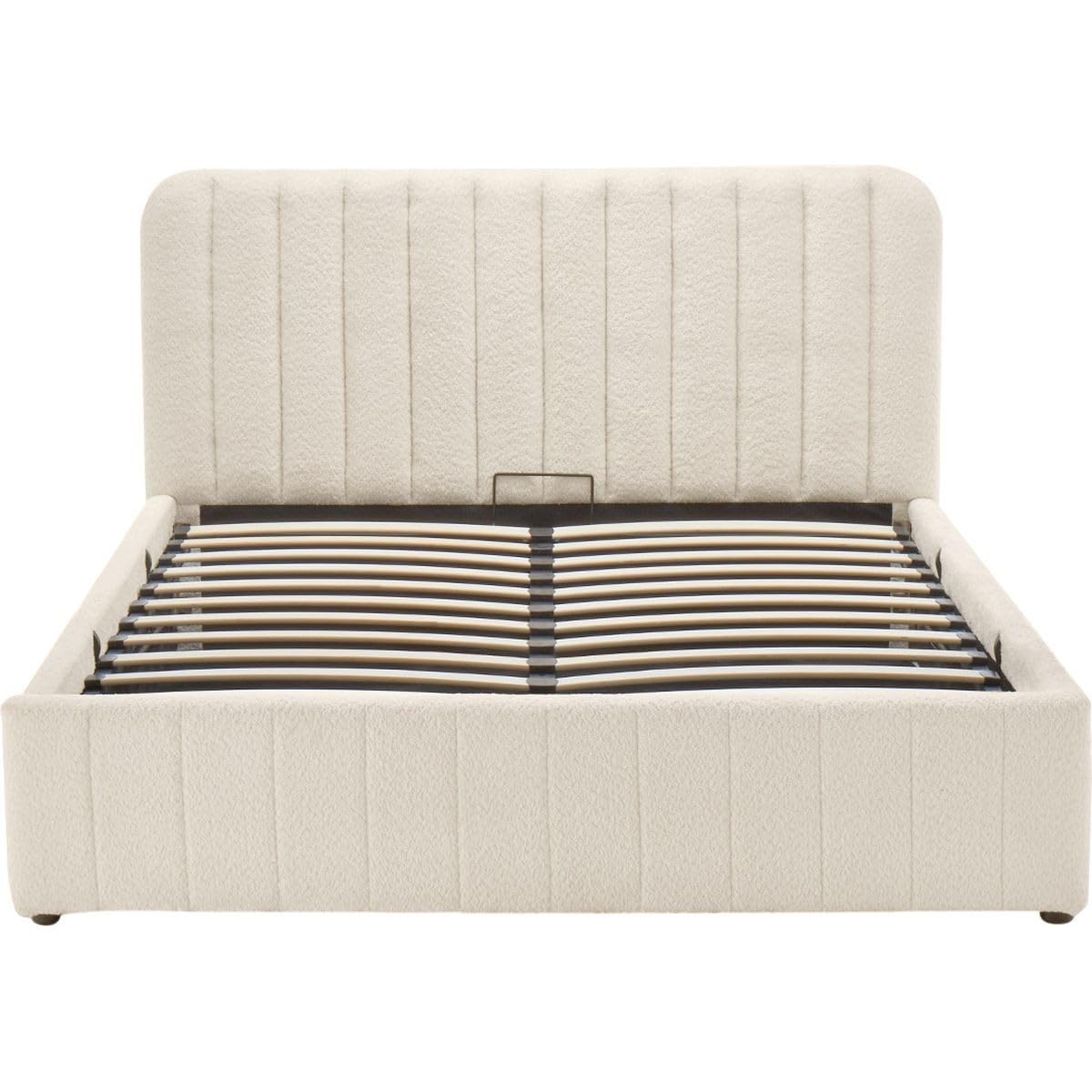 HOMIFAB Ensemble Lit Coffre Adulte 140x190cm avec tête de lit en Tissu bouclé Beige - Ava + Matelas Ressorts ensachés - Spring Elite