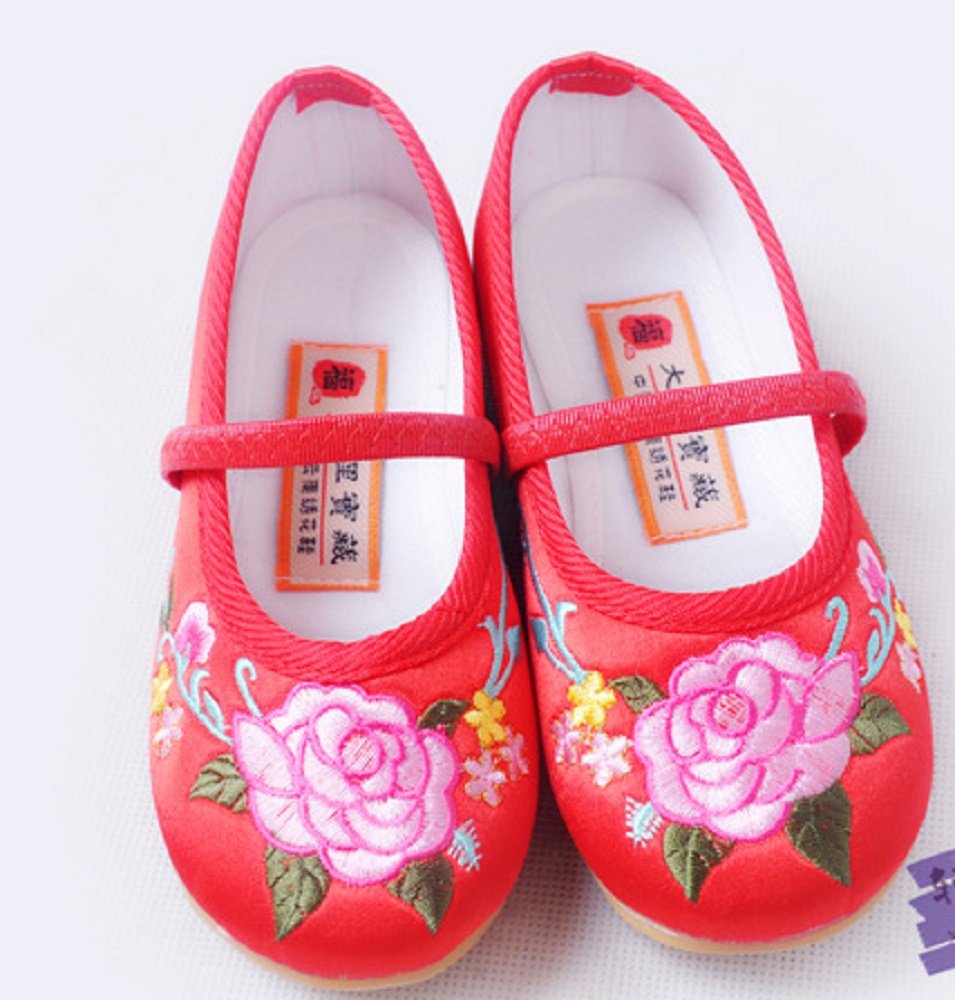 Tianrui Crown Children Girl's Flower Embroidery Loafer Shoes Kid's Cute Flat Dance Shoe