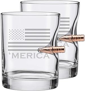 BenShot 'Merica Rocks Glass with Real .308 Bullet - 11oz | Made in the USA [Set of 2]
