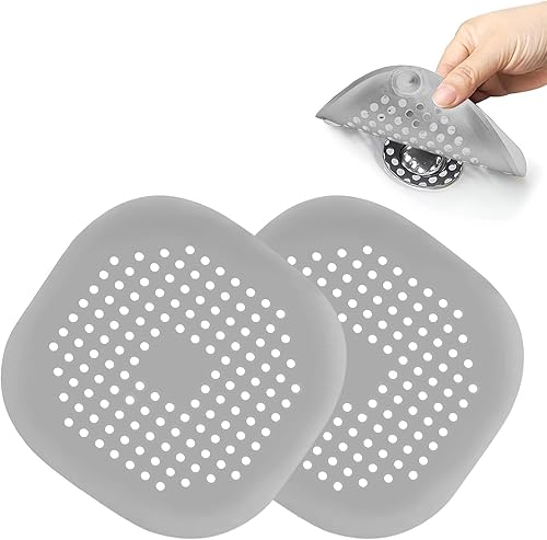 Miniatura 8 de Paquete de 2 cubiertas de drenaje cuadradas para ducha, de silicona, con 4 ventosas, duradero y no se deforma fácilmente para bañera, cocina y baño