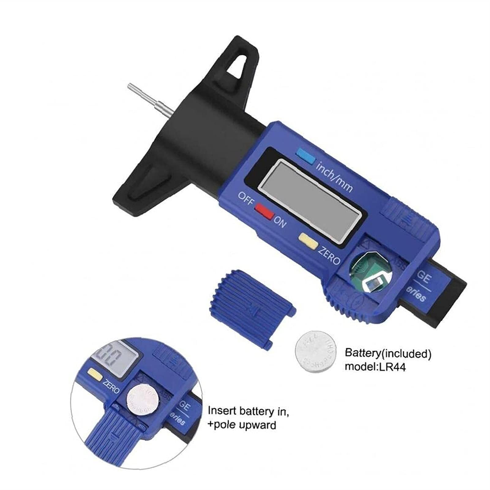 Medidor Digital de Profundidad de neumáticos Probador de Profundidad de Banda de Rodadura de neumáticos de 0-25,4 mm con Pantalla LCD Herramienta de medición de Calibre de Espesor Azul