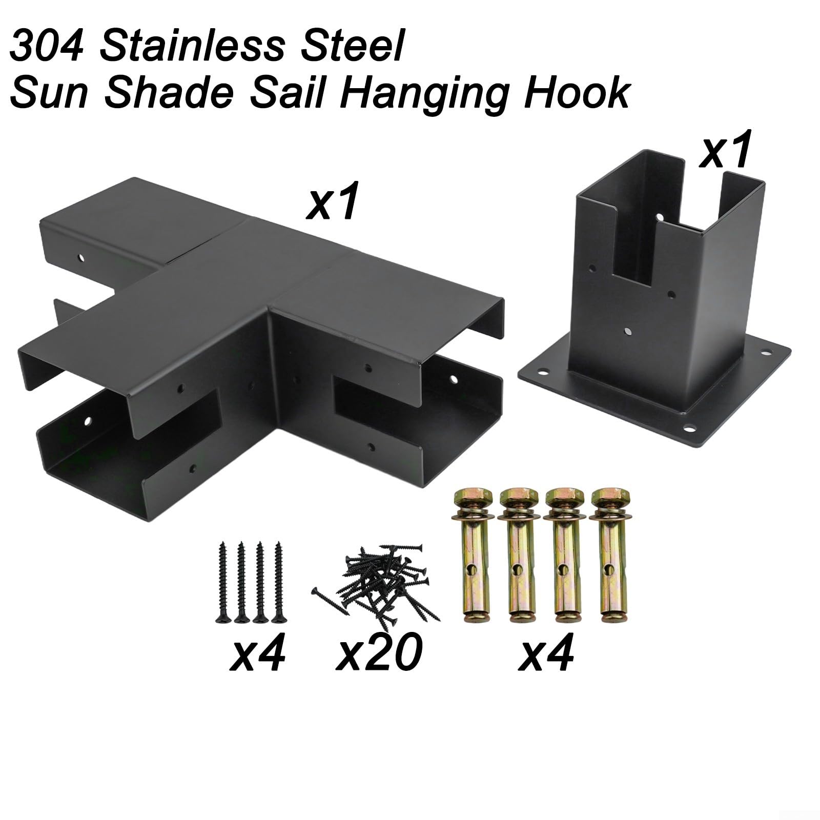 Staffa a T in acciaio resistente per pergola in legno (1 set) | Acciaio rivestito nero, adatto per legname secco 4x4, dritto e staffe a T, include viti, costruzione
