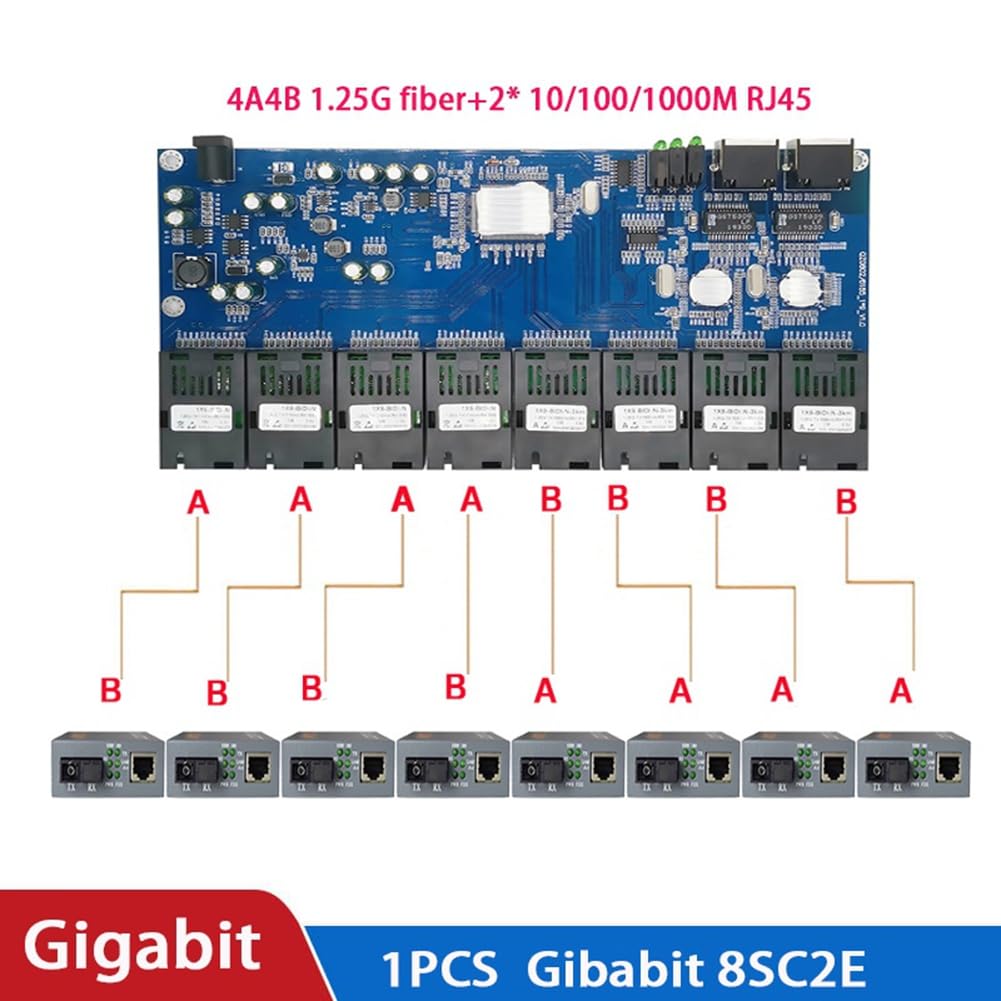 Commutateur Fibre Optique Gigabit 8 SC 2 1000M RJ45 Gigabit Ethernet Switch Media Converter 5V3A B Prise UE