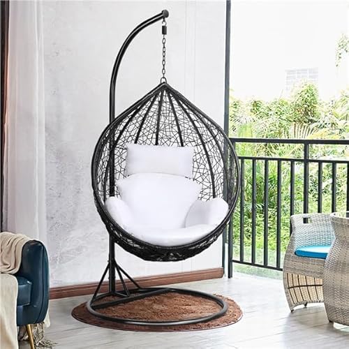Yaheetech Garden Egg Swing Chair, Patio Swing Chair Outdoor Hanging Hammock with Stand Indoor Rattan Chair with Cushion and Cover, Black - Image 3