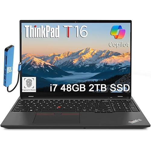 Lenovo ThinkPad T16 Business Laptop (16" FHD+ Anti-Glare, Intel 10-Core i7-1355U, 48GB DDR5 RAM, 2TB SSD), Fingerprint, 2 x Thunderbolt 4, Webcam, Ethernet, Wi-Fi 6E, IST Hub, Win 11 Pro w/Copilot