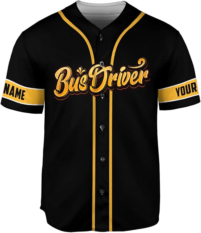 MonkeyVan Custom Bus Driver Baseball Jersey Camiseta divertida para conductor de autobús escolar para hombre en amarillo miniatura 2