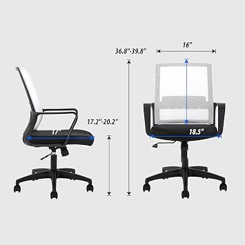 Office Chair Ergonomic Chair Mid Back Mesh Desk Chair Adjustable Height Swivel Mesh Chair Computer Chair with Armrest Lumbar Support,White