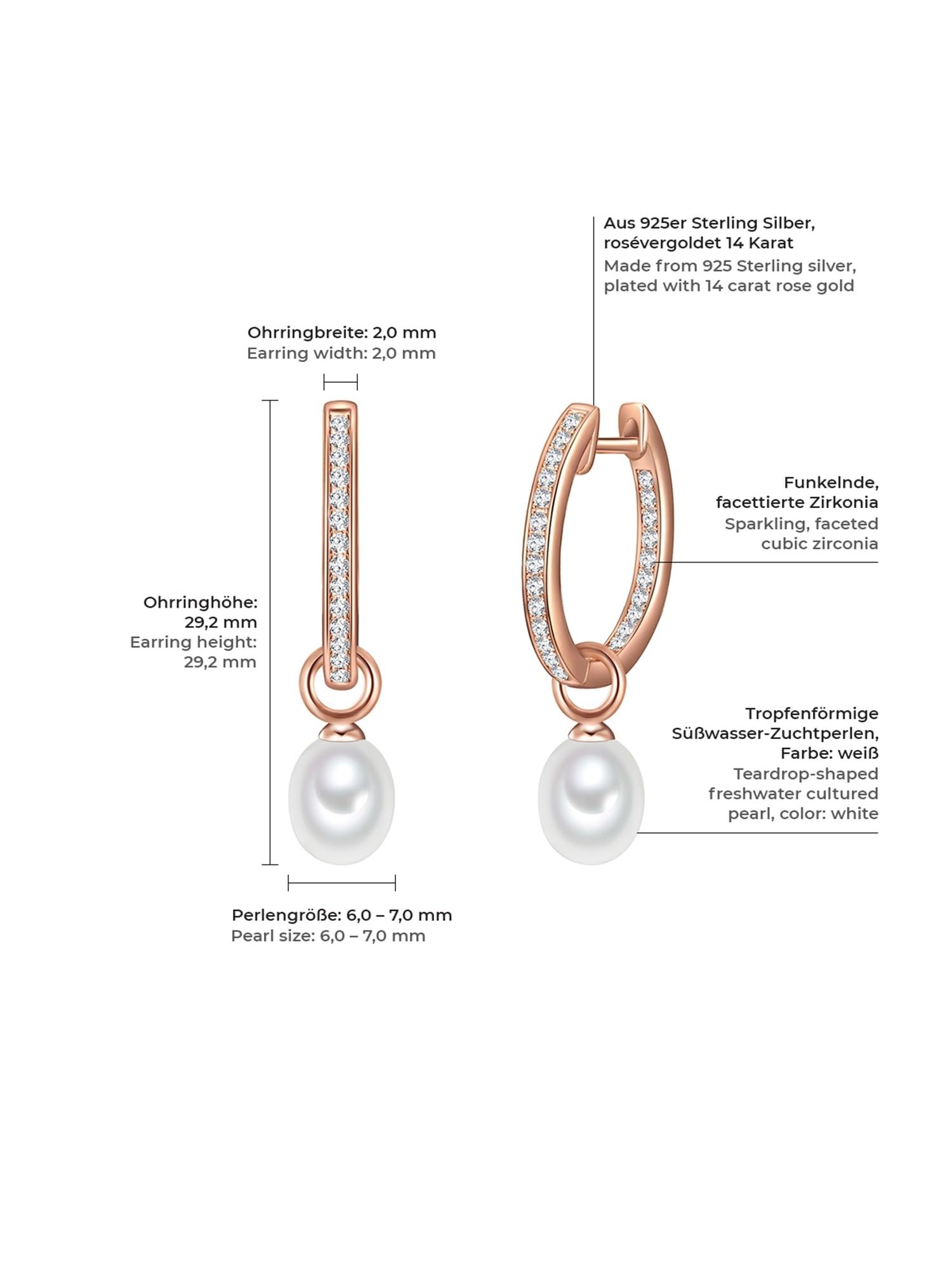 Valero Pearls Damen Ohrringe 925/- Sterling Silber roségold